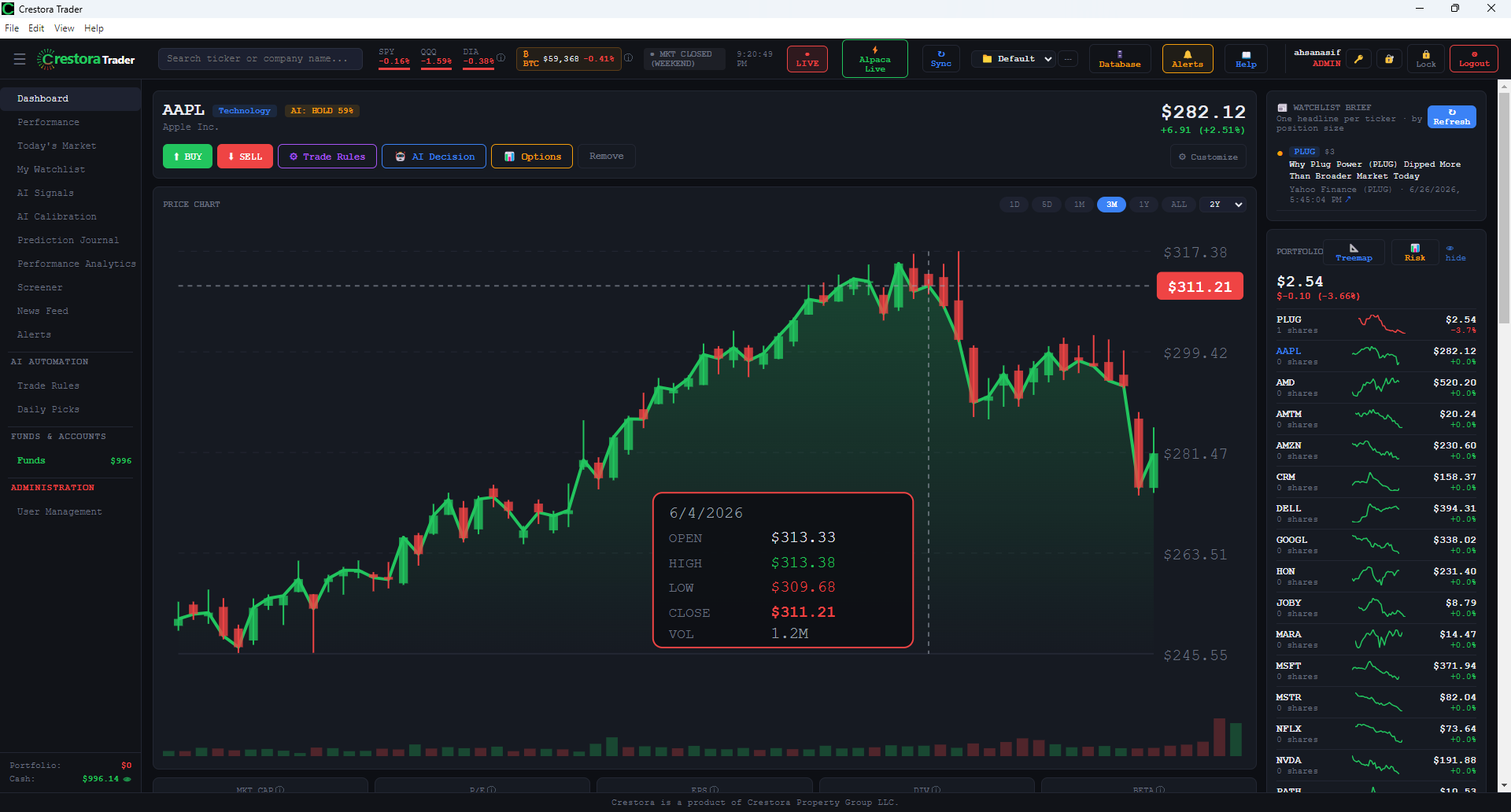 Live trading dashboard